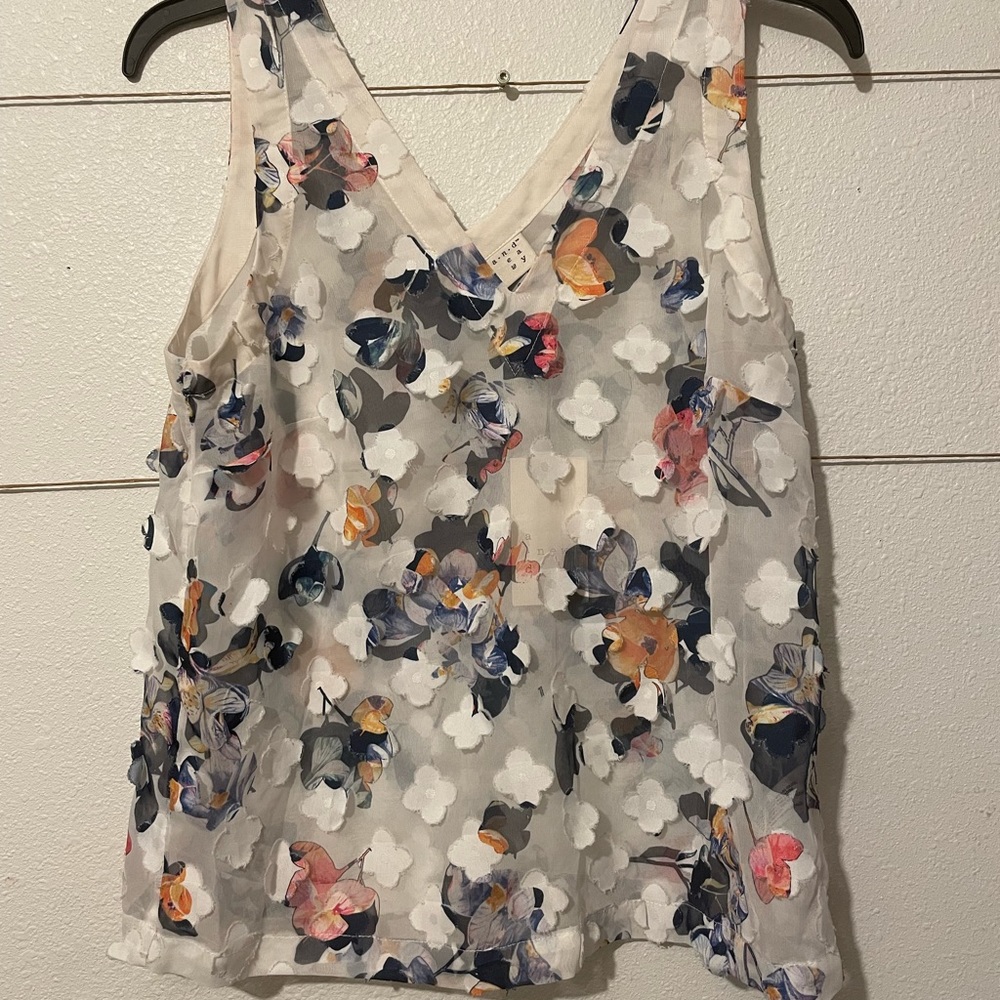NWT A New Day size small sheer sleeveless top with flowers.